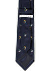 Cravate vu de dos motif pêche à la mouche de couleur bleu marine
