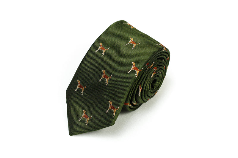 Cravate chien courant en soie couleur vert