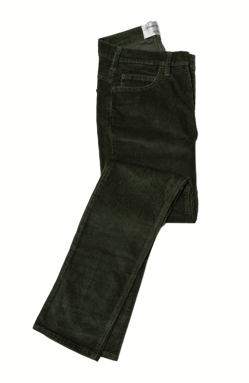 Photo studio pantalon en velour côtelé vert olive foncée