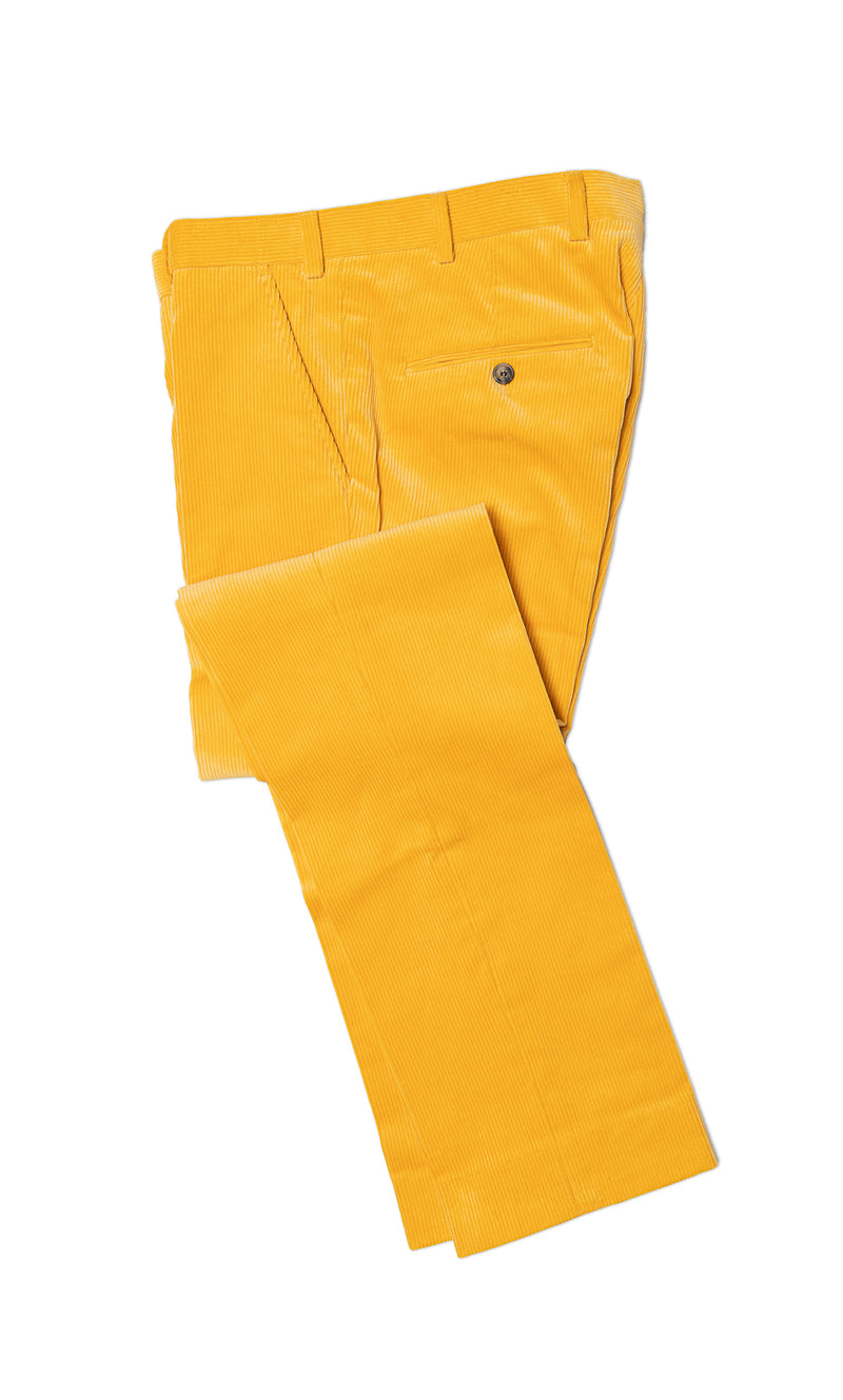 Photo studio pantalon en velours côtelé jaune