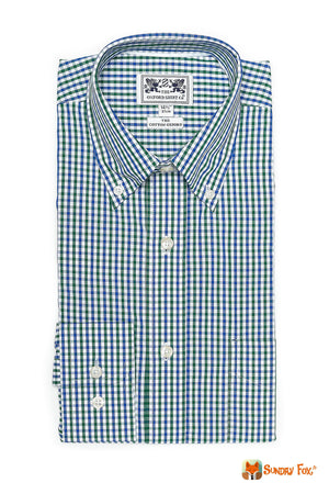 Chemise à carreaux Homme Col Boutonné Vichy Bleu Vert Chemise 