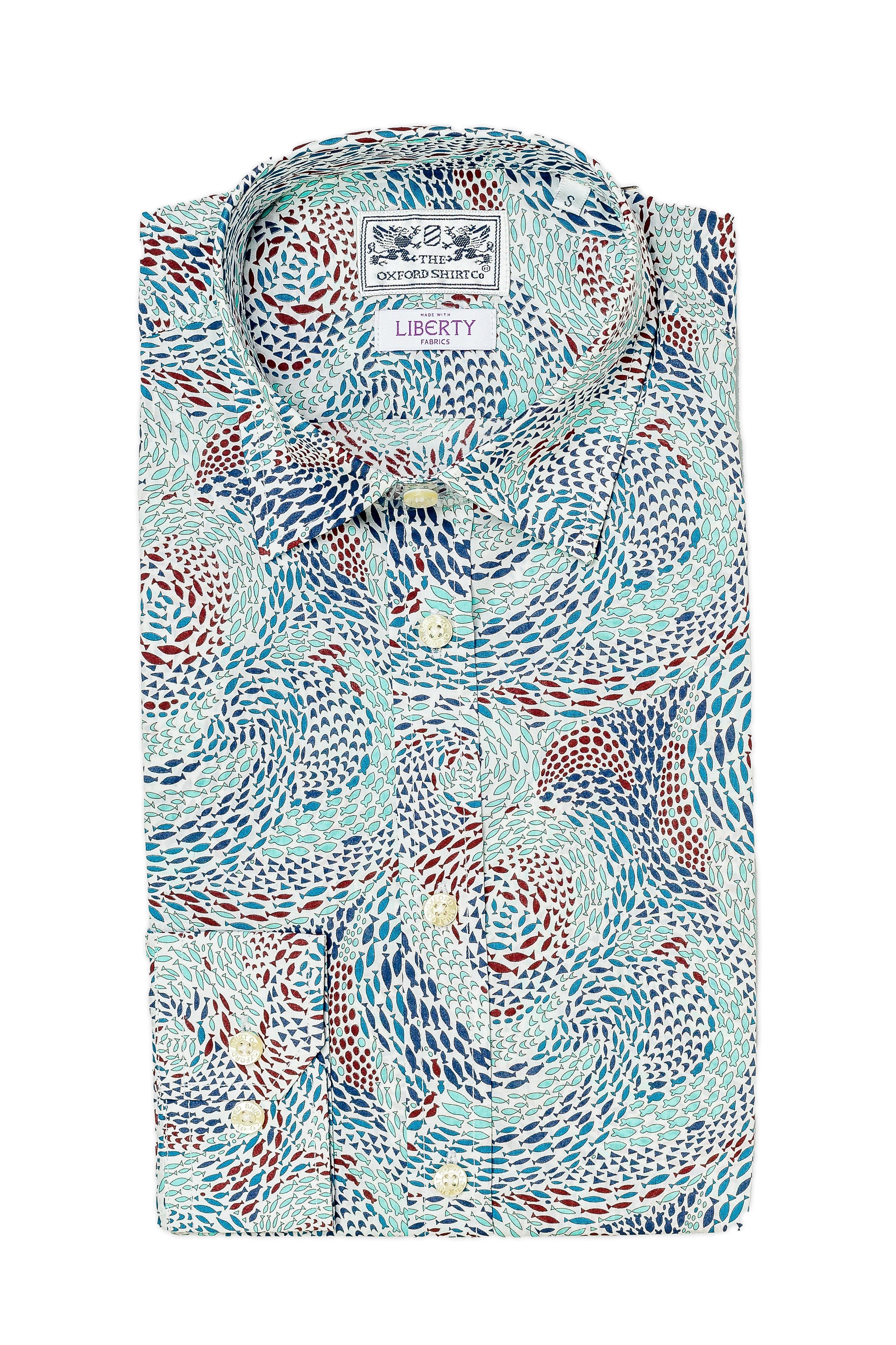 Chemise L.L. Bean Homme – Pêche, Manches Longues, Imprimé Poissons, Bleu, Taille XL