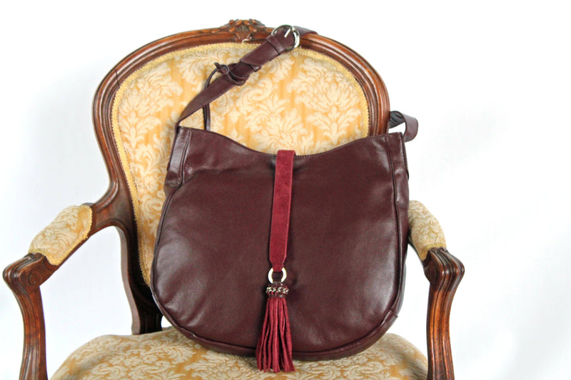 Grand sac bandoulière en cuir bordeaux