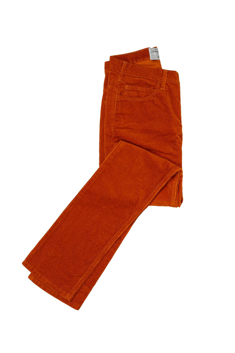 Photo studio pantalon en velours cotelé femme orange rouille