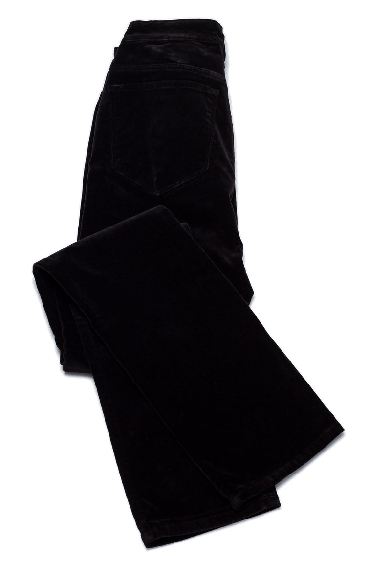 Pantalon en velours lisse noir femme