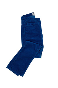Photo studio pantalon velours côtelé bleu marine pour femme