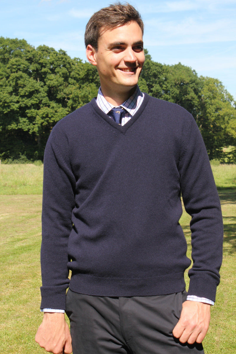 Pull Homme Col en V en Laine Bleu Marine Pull 