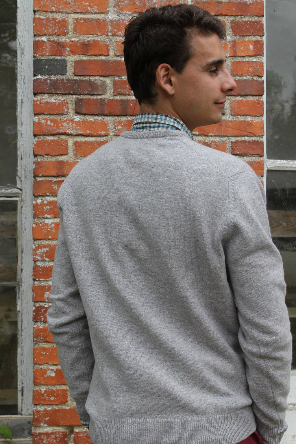 Pull Homme Col en V en Laine Gris Clair Pull 
