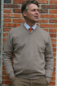 Pull Homme Col en V en Laine Sépia Pull 